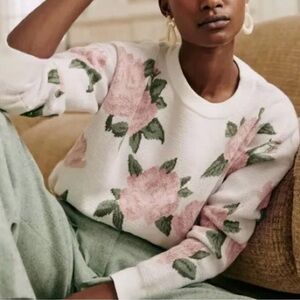 Fits like an XS Sezane Adolie Rose Flower Knit Crewneck Sweater Women’s M